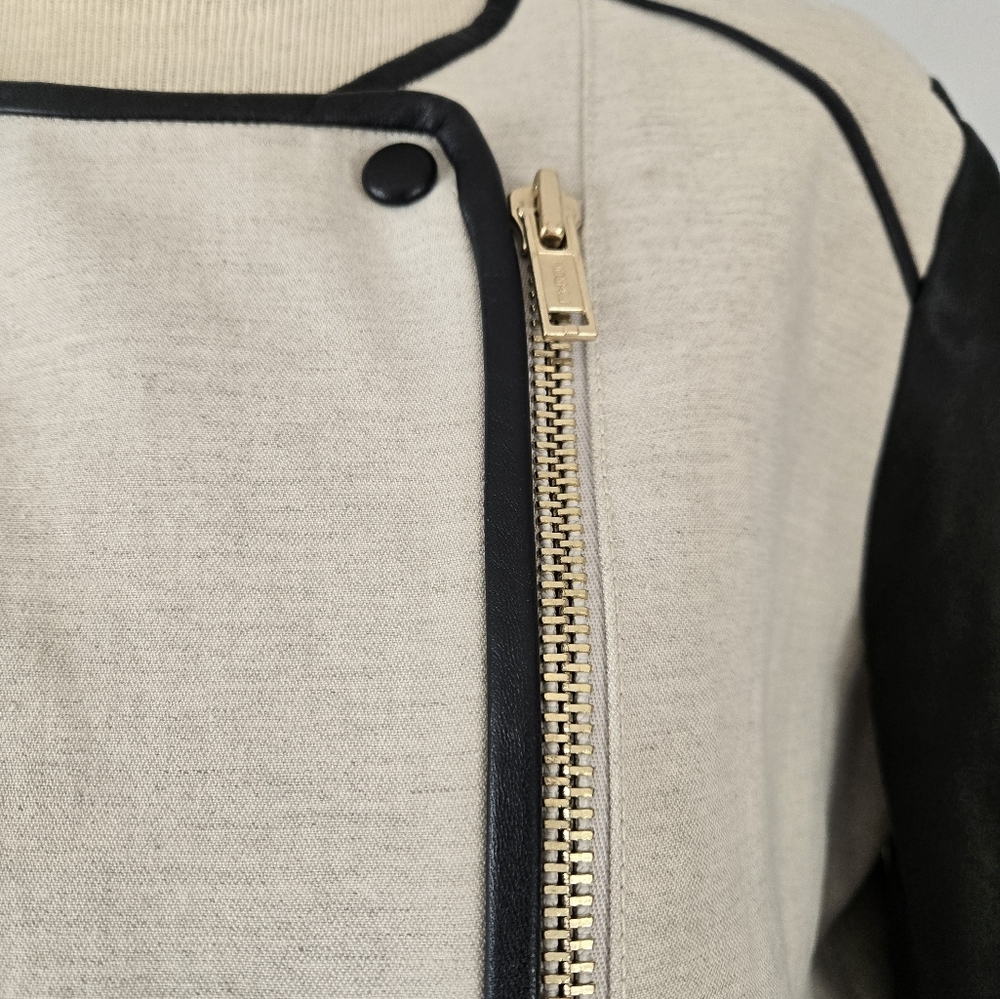 CLUB MONACO linen and lamb leather cream and black jacket. Size large - Picture 5 of 16